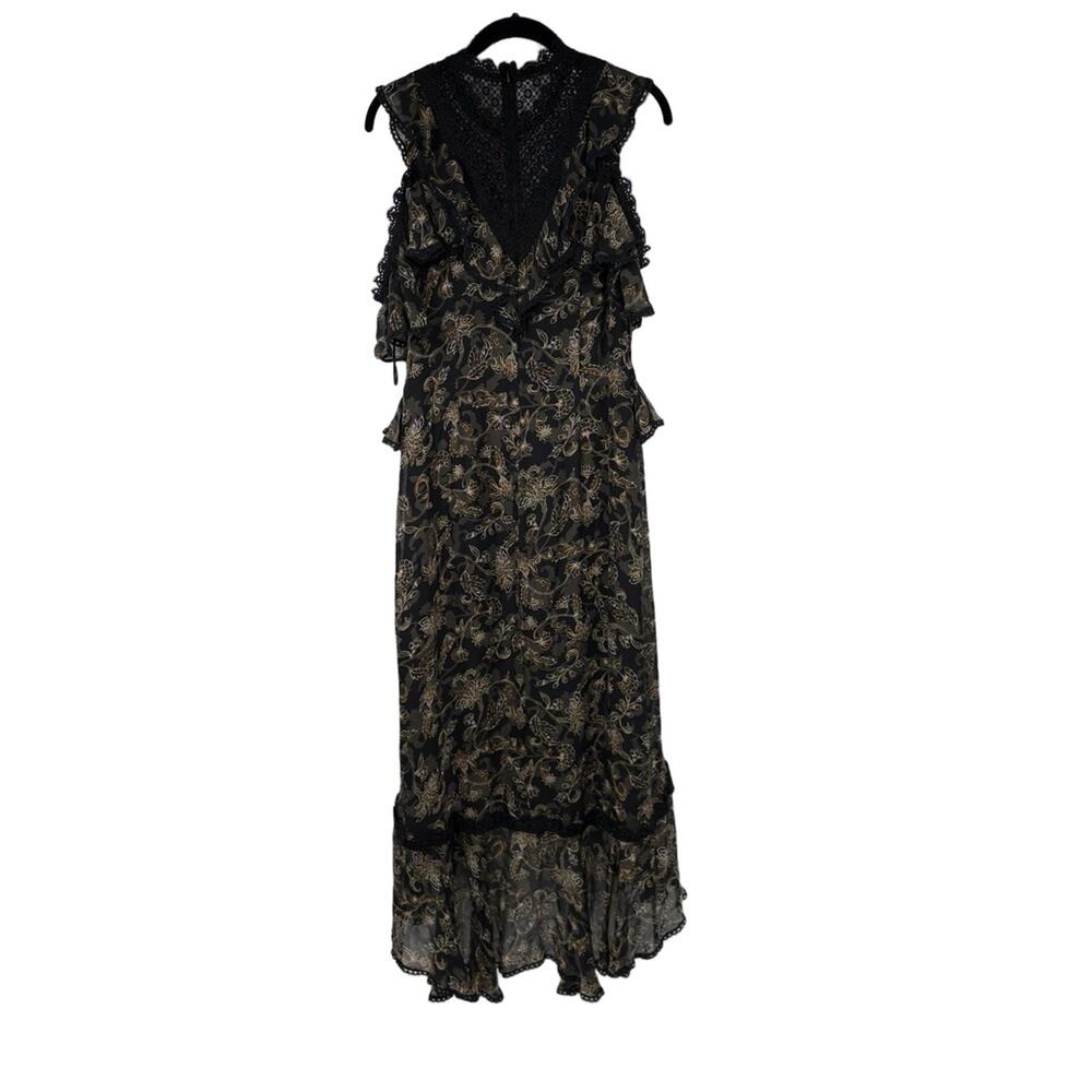 AMUR Womens 6 Printed Edna Dress 100% Organic Silk Floral Lace Ruffle Romantic - Picture 3 of 9